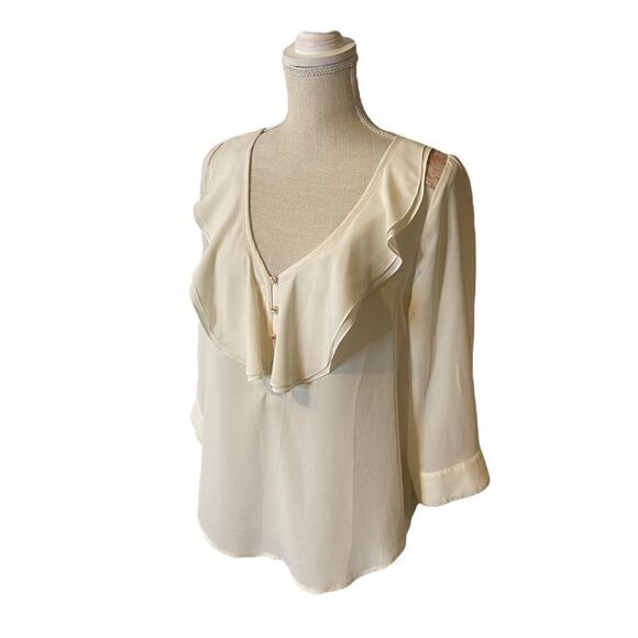Anthropologie HD in Paris Cream Pink Sparkle Elinor Ruffle Long Sleeve Top - Picture 10 of 17